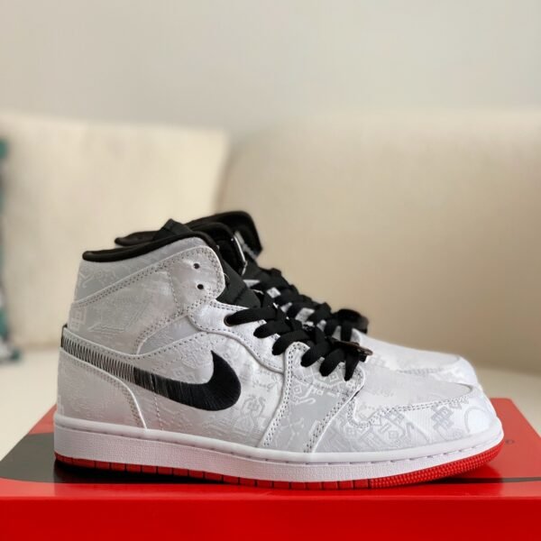 clot x Air Jordan Aj1 Mid "Fearless" White Silk Sneaker