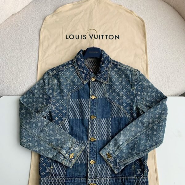 Louis Vuitton Classic Logo printed all over patchworkdenim jacket