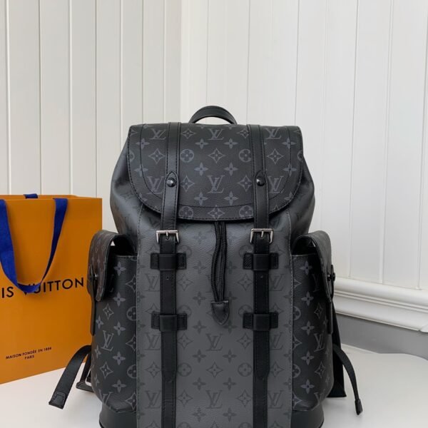 Louis Vuitton's New MONTSOURlS Men's Black FlowerBackpack M45583, Top Quality Size: 32*40*19cm