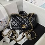Chanel 23A Advanced Handicraft Shop Series BlackGold Leather Chain Piercing Bag AP3373, Top Quality  Size:11.5*26*4cm