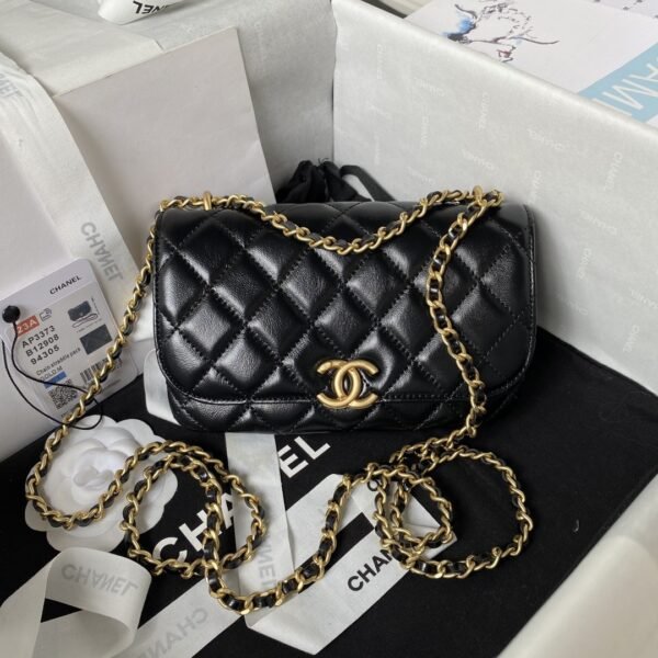 Chanel 23A Advanced Handicraft Shop Series BlackGold Leather Chain Piercing Bag AP3373, Top Quality  Size:11.5*26*4cm