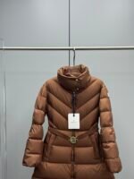 Moncler mouthed Brou 2024 autumn and winter women's belt matte waist cinched mid length down jacket jacket - Image 9