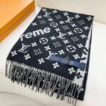 Louis Vuitton LV ×Supreme co-branded black wool scarf Size: 30*180cm - Image 3