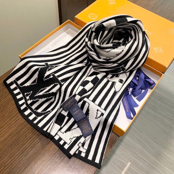 Louis Vuitton Black Striped Cashmere Scarf Size: 30*180cm