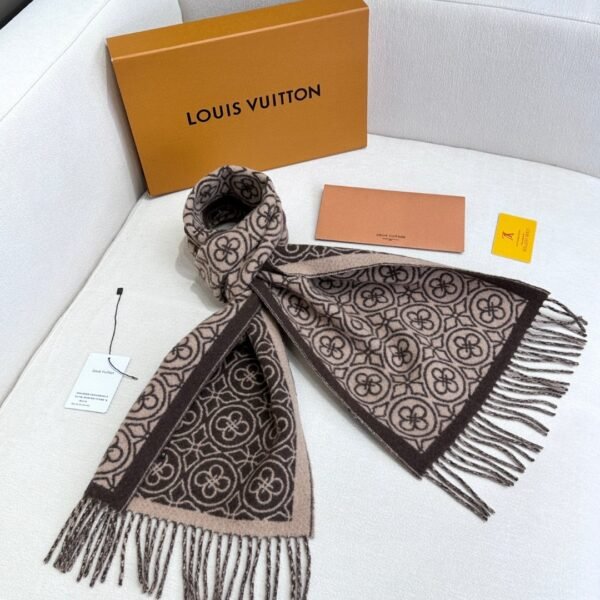 Louis Vuitton 100% lambskin double-sided jacquard brown scarf Size: 35*200cm