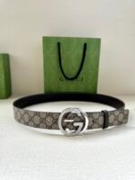 GUCCI GG Supreme interlocking double G buckle canvas belt Width: 3.8cm