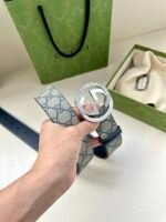 GUCCI GG Supreme interlocking double G buckle canvas belt Width: 3.8cm - Image 4