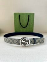 GUCCI GG Supreme interlocking double G buckle canvas belt Width: 3.8cm