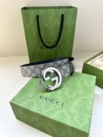 GUCCI GG Supreme interlocking double G buckle canvas belt Width: 3.8cm - Image 4