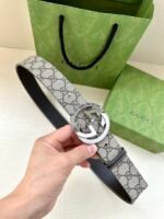 GUCCI GG Supreme interlocking double G buckle canvas belt Width: 3.8cm - Image 3