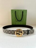 GUCCI GG Supreme interlocking double G buckle canvas belt Width: 3.8cm