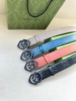 GUCCI printed embossed blue leather belt Width: 4.0cm - Image 2