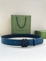 GUCCI printed embossed blue leather belt Width: 4.0cm