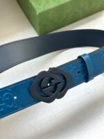 GUCCI printed embossed blue leather belt Width: 4.0cm - Image 7