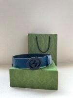 GUCCI printed embossed blue leather belt Width: 4.0cm - Image 6