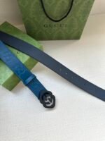 GUCCI printed embossed blue leather belt Width: 4.0cm - Image 4