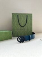 GUCCI printed embossed blue leather belt Width: 4.0cm - Image 3