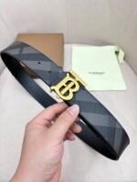 BURBERRY Men's Metal Buckle Top Layer Leather Double-Sided Belt Width: 4.0cm