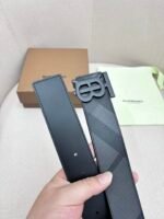 BURBERRY Men's Metal Buckle Top Layer Leather Double-Sided Belt Width: 4.0cm - Image 4