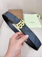 BURBERRY Men's Metal Buckle Top Layer Leather Double-Sided Belt Width: 4.0cm