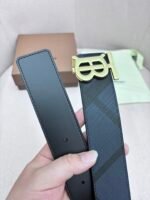 BURBERRY Men's Metal Buckle Top Layer Leather Double-Sided Belt Width: 4.0cm - Image 4