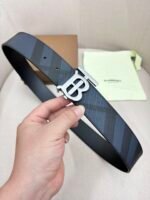 BURBERRY Men's Metal Buckle Top Layer Leather Double-Sided Belt Width: 4.0cm