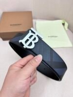 BURBERRY Men's Metal Buckle Top Layer Leather Double-Sided Belt Width: 4.0cm - Image 7