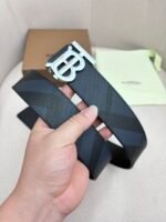 BURBERRY Men's Metal Buckle Top Layer Leather Double-Sided Belt Width: 4.0cm - Image 6