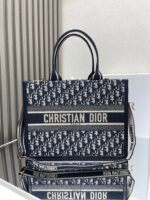 Dior Embroidered Leather With Shoulder Strap 【Medium】 Book Tote Shopping Bag