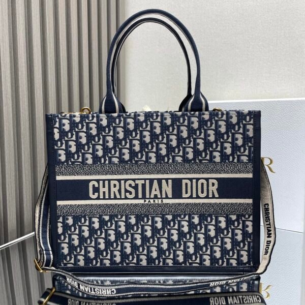 Dior Embroidered Leather With Shoulder Strap 【Medium】 Book Tote Shopping Bag