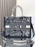Dior New Blue Tiger Embroidery Leather with Shoulder Strap 【Medium】 Book Tote Shopping Bag