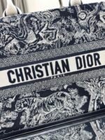 Dior New Blue Tiger Embroidery Leather with Shoulder Strap 【Medium】 Book Tote Shopping Bag - Image 9