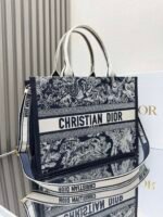Dior New Blue Tiger Embroidery Leather with Shoulder Strap 【Medium】 Book Tote Shopping Bag - Image 2