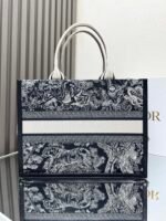 Dior New Blue Tiger Embroidery Leather with Shoulder Strap 【Medium】 Book Tote Shopping Bag - Image 3