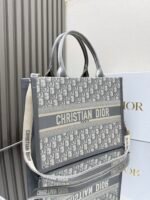 Dior Grey D Embroidered Leather with Shoulder Strap 【Medium】Book Tote Shopping Bag - Image 2