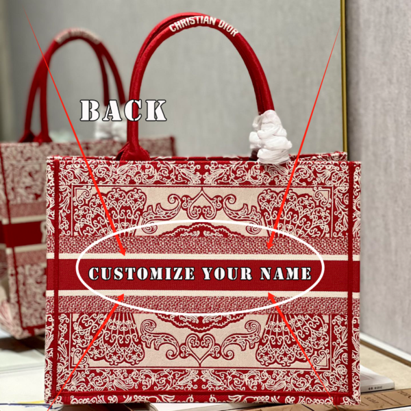 Dior Croce Heart Red 【Medium】 Embroidered Shopping Bag