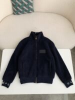 Louis Vuitton Embossed leather patch longsleeve fleece jacket