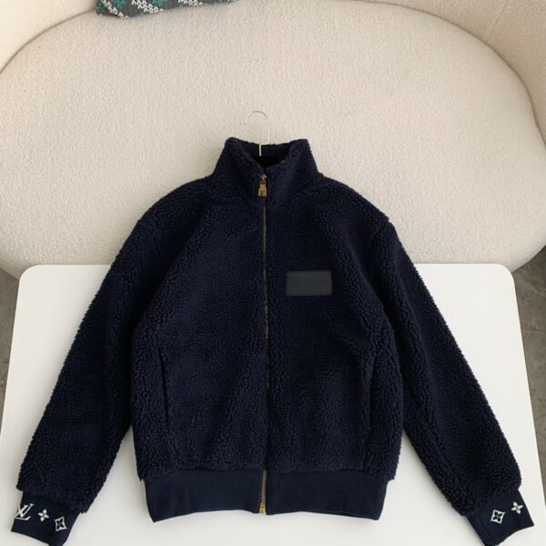 Louis Vuitton Embossed leather patch longsleeve fleece jacket