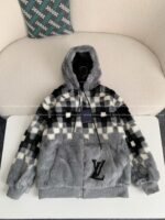 Louis Vuitton Skiing Series FW24 Black AndWhite Check Hooded Fleece Jacket