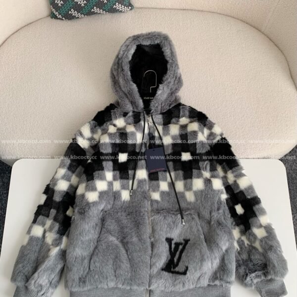 Louis Vuitton Skiing Series FW24 Black AndWhite Check Hooded Fleece Jacket