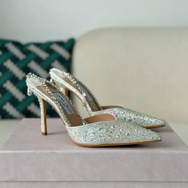 Jimmy Choo/Saeda 100 Lady Crystal Chain Heels JC