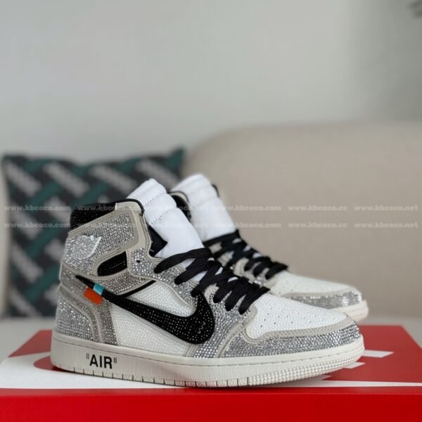 Jordan 1 Off-white Hand-Set Rhinestones High Sneakers