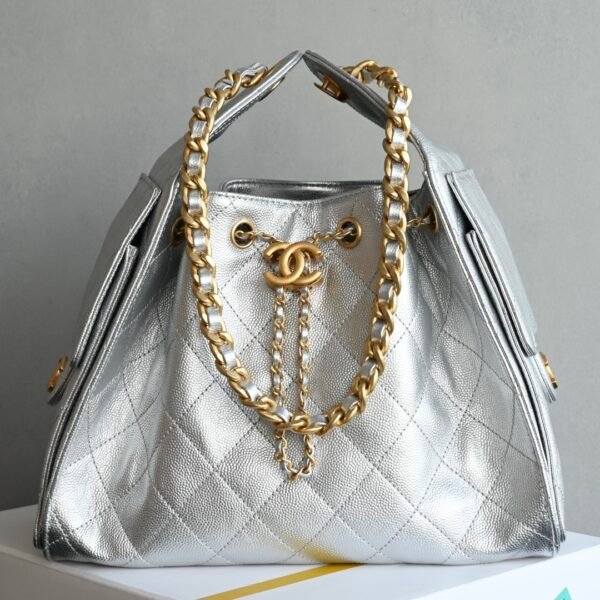 Chanel 𝟮𝟱𝐒𝐁𝐚𝐠 Hippie Shopping Bag Small Silver