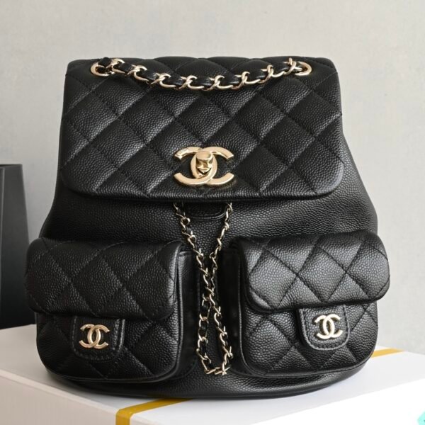 Chanel 𝟐𝟓𝐏 Double Pocket Frog Vintage Backpack Black Medium