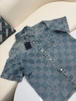 Louis Vuitton checkerboard pearl button denim short sleeve - Image 9