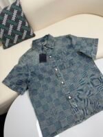 Louis Vuitton checkerboard pearl button denim short sleeve - Image 5