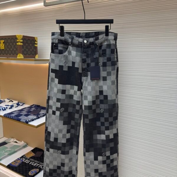 LOUIS VUITTON checkerboard mosaic denim pants