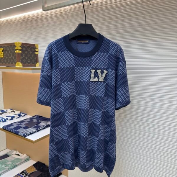 LOUIS VUITTON plaid nail bead wool woven short sleeved shirt