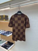 LOUIS VUITTON Brown Grid Nail Bead Woolen Short Sleeve - Image 2