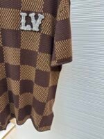 LOUIS VUITTON Brown Grid Nail Bead Woolen Short Sleeve - Image 7